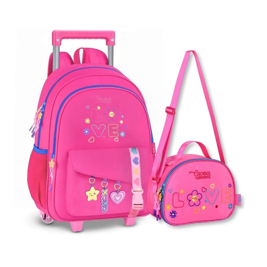 Mochila Cacau Haxkar com Lancheira Térmica Kit Escolar Meninas
