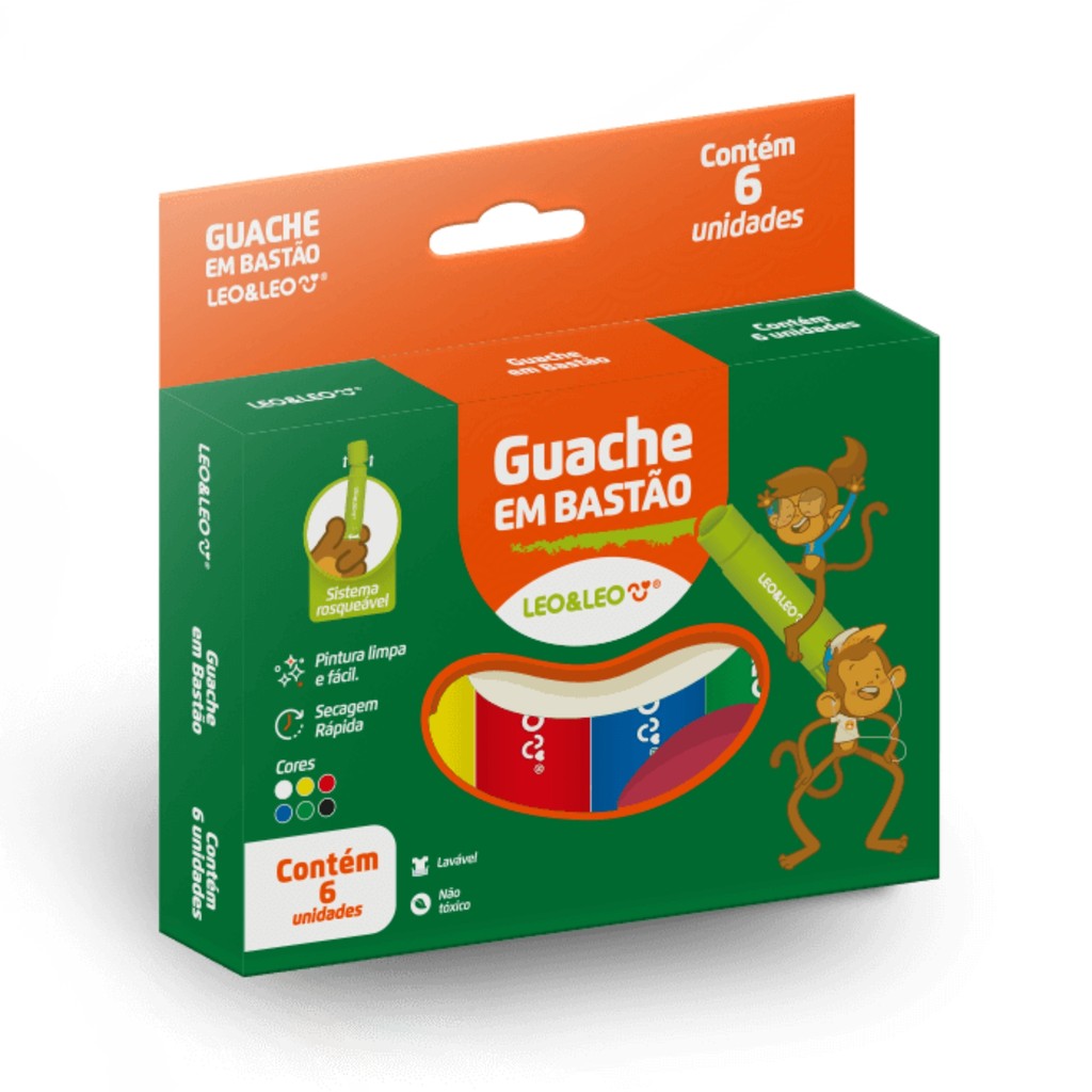 Guache em Bastão Caixa C/ 6 Cores Leo&Leo Leonora - 10227 em Oferta na Shopee