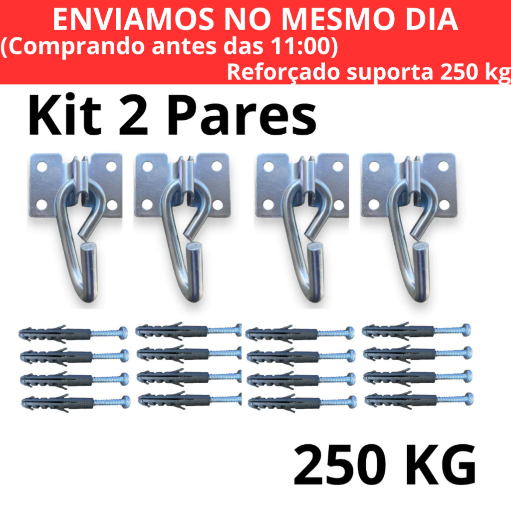 Kit 2 Pares Gancho Armador Rede Reforçado Silencioso 250 kg em Oferta na Shopee
