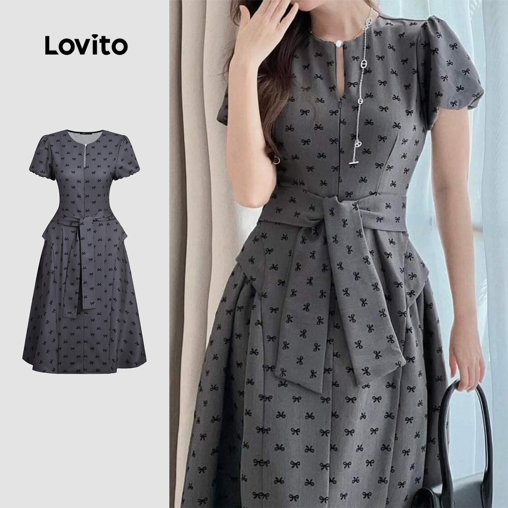 Lovito Vestido Casual de Primavera/verão Cinza para mulheres L167ED056 em Oferta na Shopee