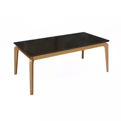Mesa de Jantar Kappesberg em Madeira Maciça com Tampo de Vidro Preto Fosco 200cm