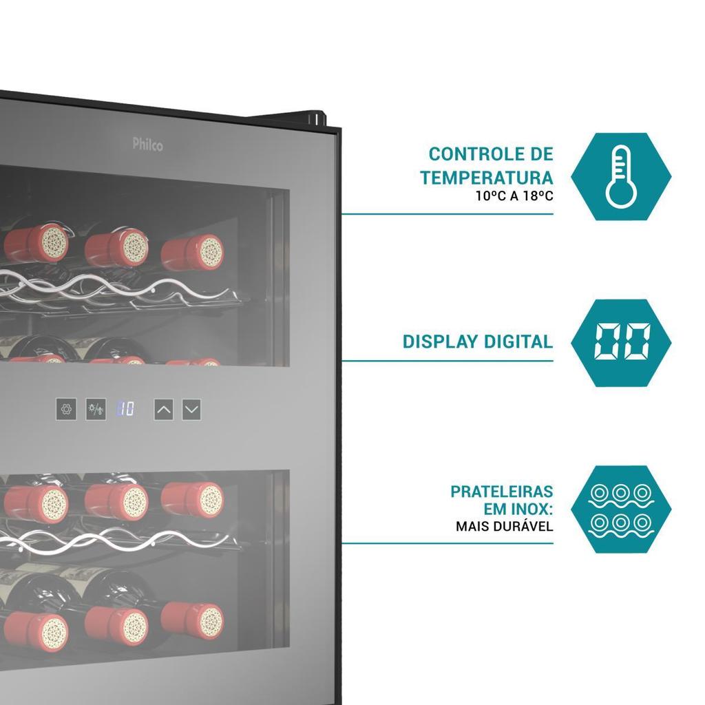 Detalhes do Adega Philco 16 Garrafas Display Digital Bivolt PAD16E