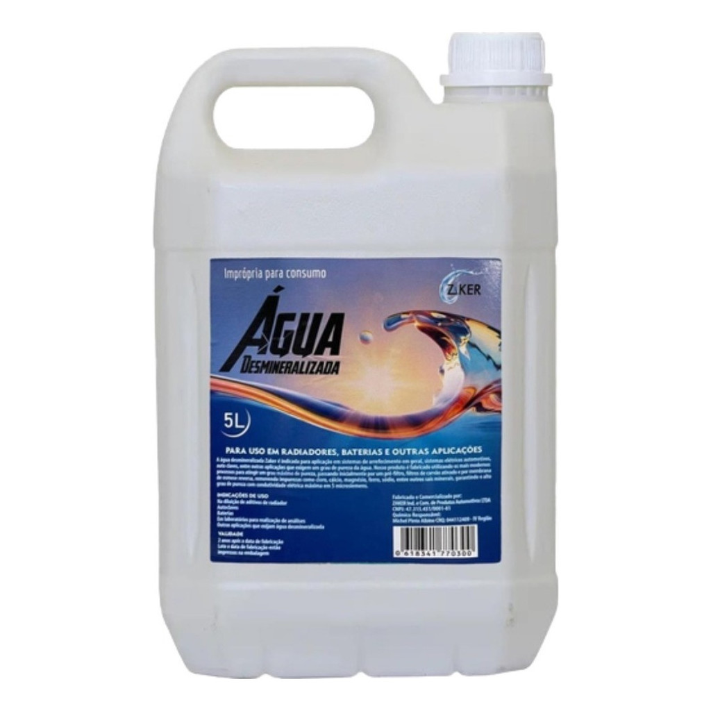 Agua Desmineralizada 5 Litros Para Radiadores E Bateria Cor Branco em Oferta na Shopee