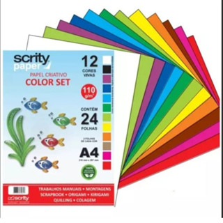 Papel Criativo Color Set 12 cores A4 110 g 24 fls Educação Artistica- Scrity em Oferta na Shopee
