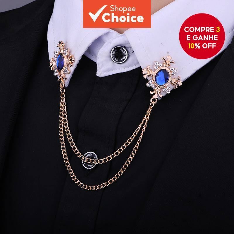 Broche Elegante – Alfinete Cruzado Com Franja De Strass , Joias Unissex Corrente De Colarinho Para Camisas E Blazers