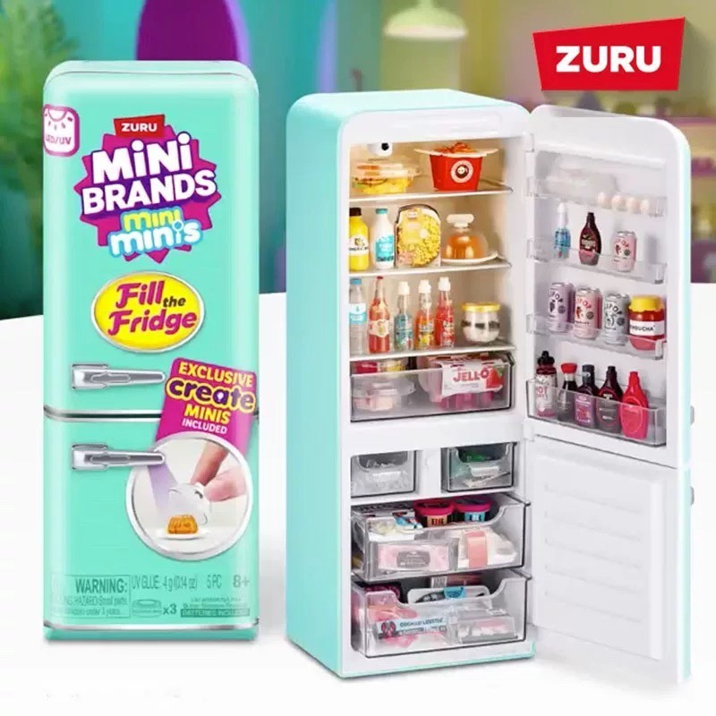 ZURU Mini brands geladeira brinquedo caixa  conjunto de geladeira em miniatura simulação conjunto comida em miniatura