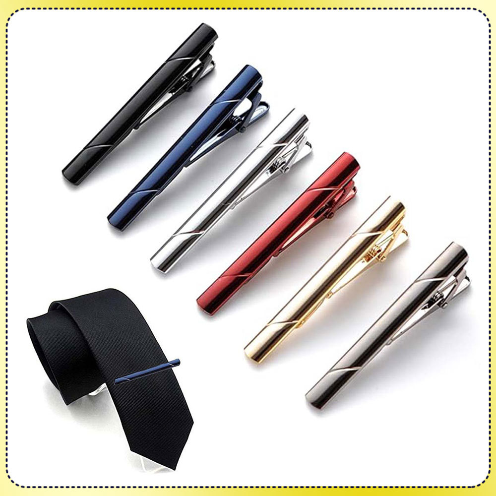Conjunto de 6 clipes para gravata masculinos Presente para homem Prata Ouro Preto Azul-marinho Vermelho Gunmetal Preto