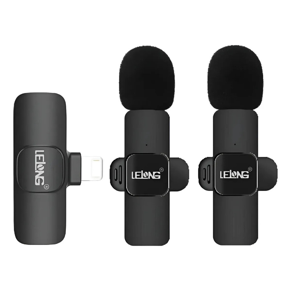 Par de Microfones de Lapela Sem Fio Wireless para iPhone iPad Entrada Lightning Lelong LE-932 Nfe