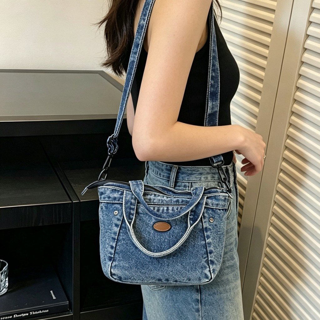 Bolsa de ombro jeans elegante, bolsa de lona jeans, bolsa Crossbody moderna