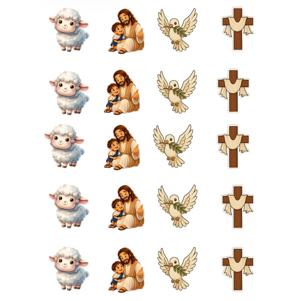 Folha A4 Papel tema Religião Batizado Jesus e Ovelha