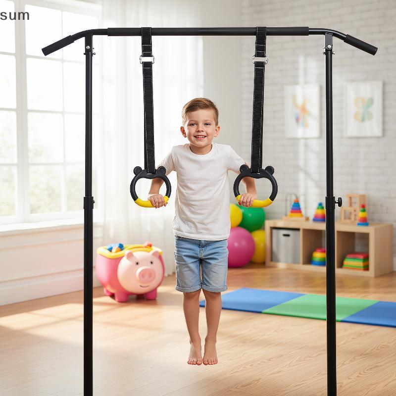 [sum] Barra Horizontal Infantil Ajustável Com 2 Anéis De Ginástica E Alças Suspensas , Ideal Para Exercícios Físicos Em 