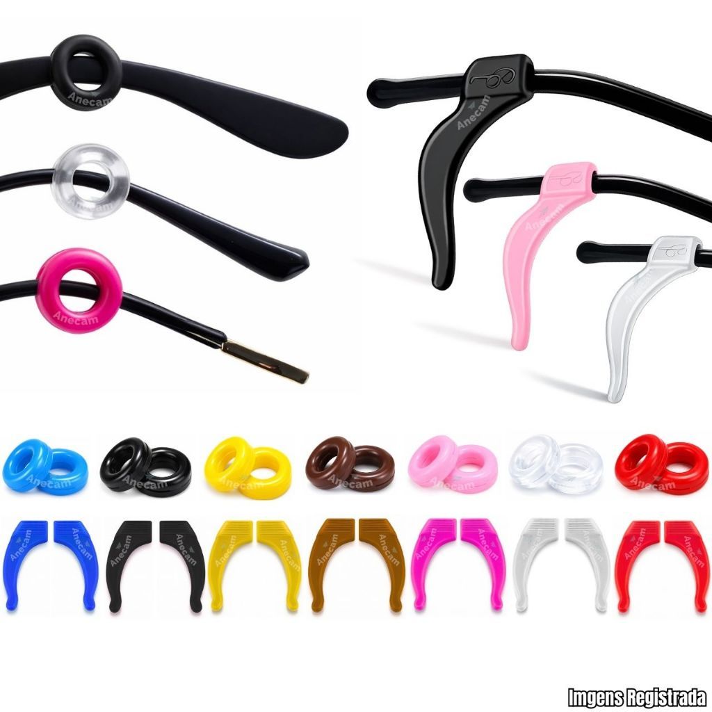 Kit Trava Óculos de Grau e Sol Suporte Orelha Silicone Antiderrapante 2 Pares Reto Circular