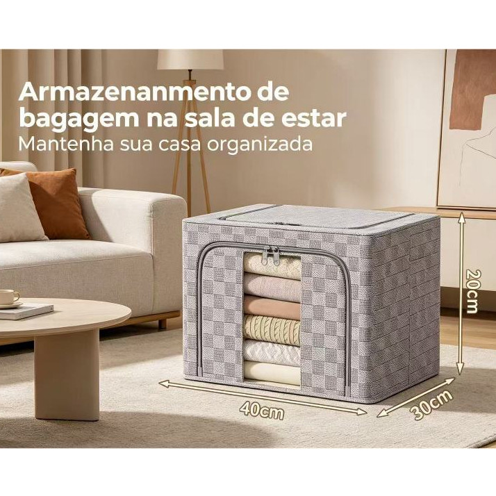 Caixa Organizadora Roupas Brinquedos Lençol Edredom Guarda Roupa Dobrável Visor Transparente