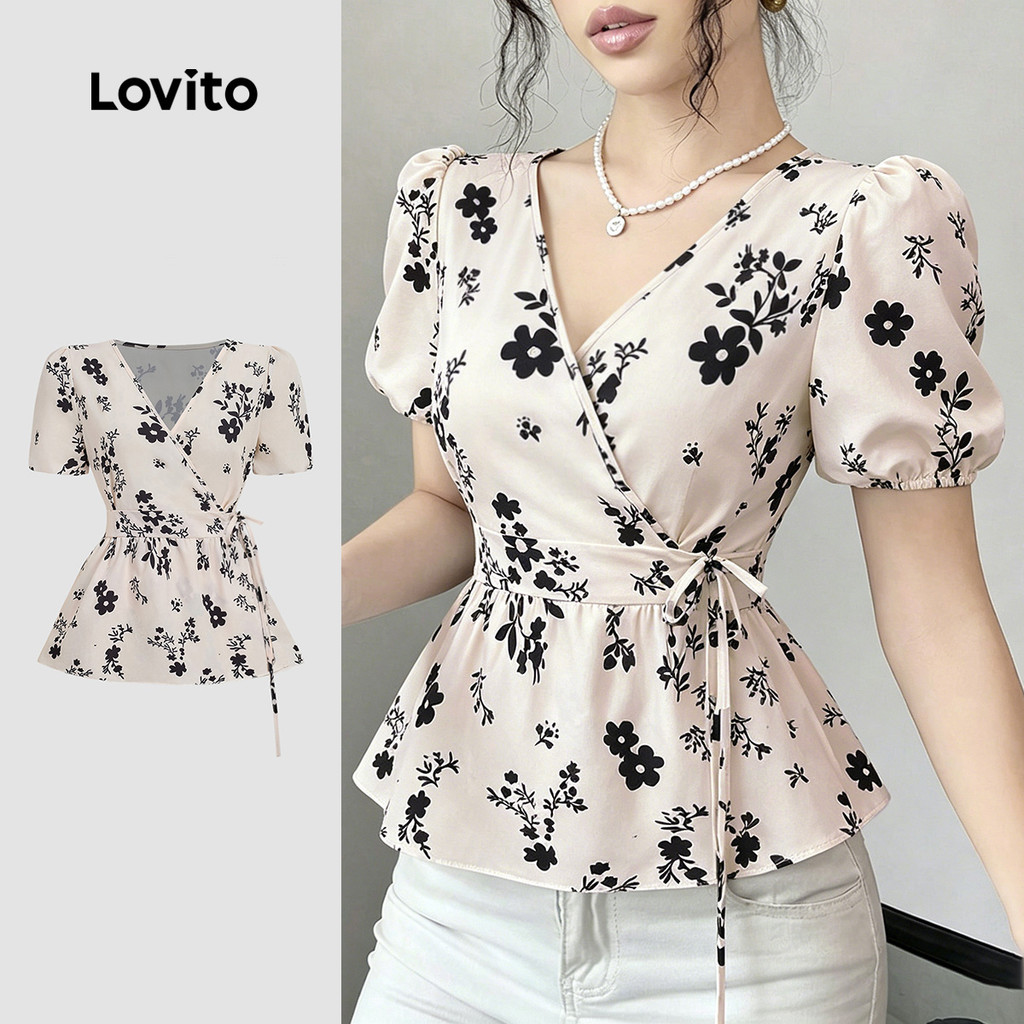 Lovito Blusa Casual Feminina com Flores Estilo Estruturado Primavera/Verão L190ED699