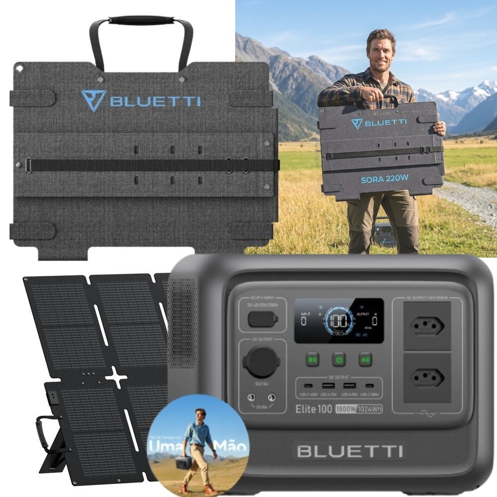 Kit Estação de Energia Elite 100 220v + Placa Solar Sora 220w Bluetti