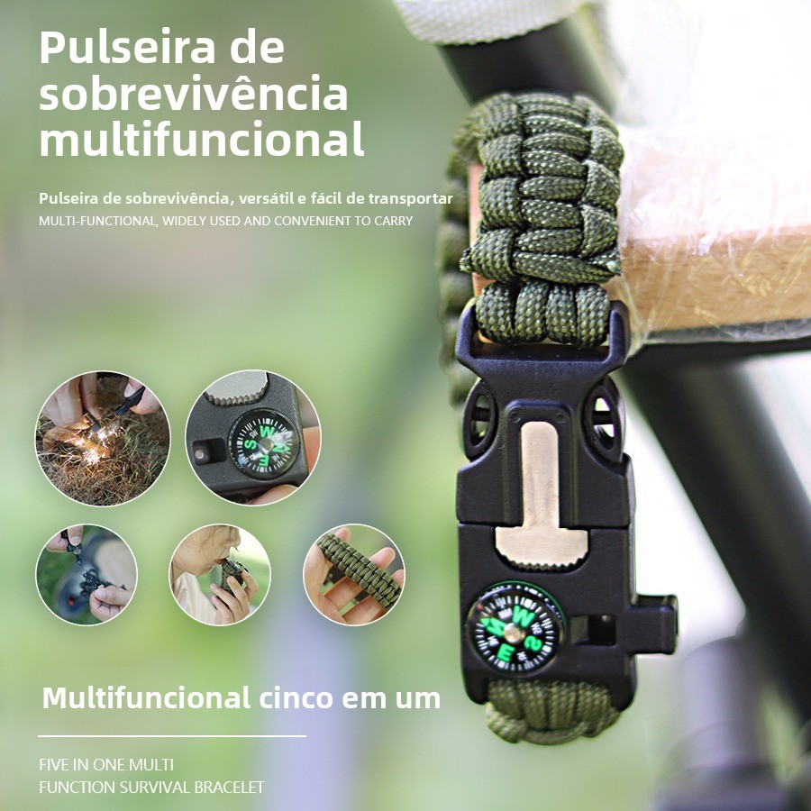 Pulseira ao ar livre trançada multifuncional sete núcleos guarda-chuva corda sobrevivência pulseira luta lobo cinco-em-u