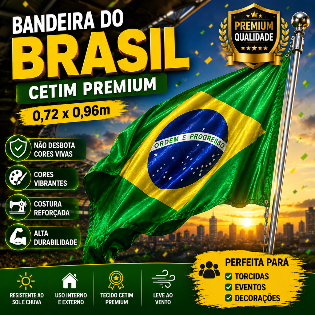 Bandeira Brasil Cetim Pequena 0,72x0,96 Cores Vivas Torcida Escolas Empresas