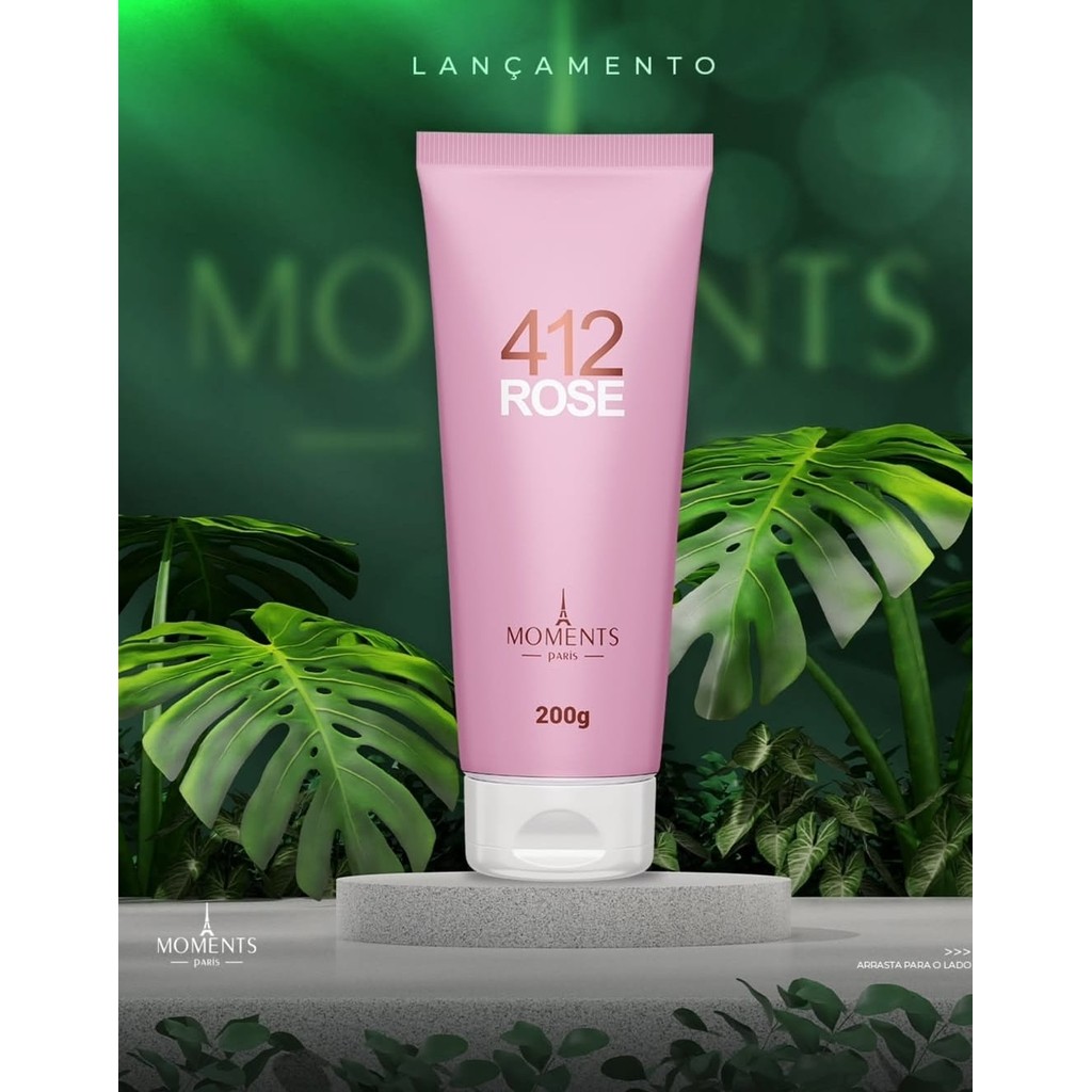 412 Rose Emulsão Desodorante Hidratante Corporal 200gr Pele Perfumada e Toque Aveludado