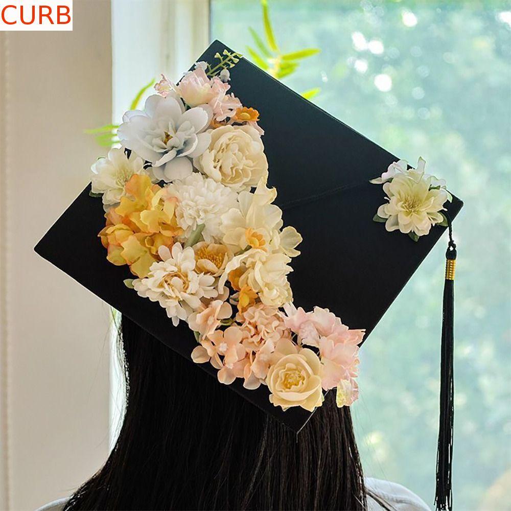 Boné De Formatura De Flores CURB , Chapéu Acadêmico Ajustável De Médico Com Borlas , Solteiro Franja Mestre