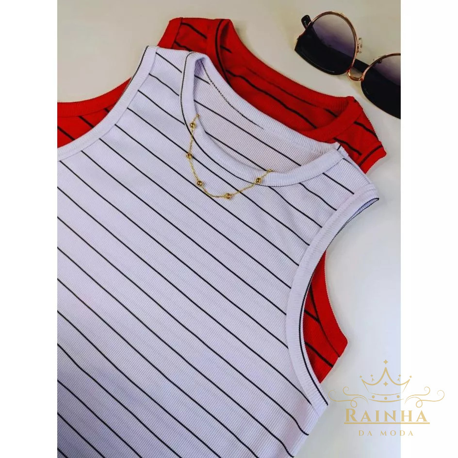 KIT 2 BLUSA REGATA FEMININA CANELADA TENDÊNCIA LISTRADA PREMIUM