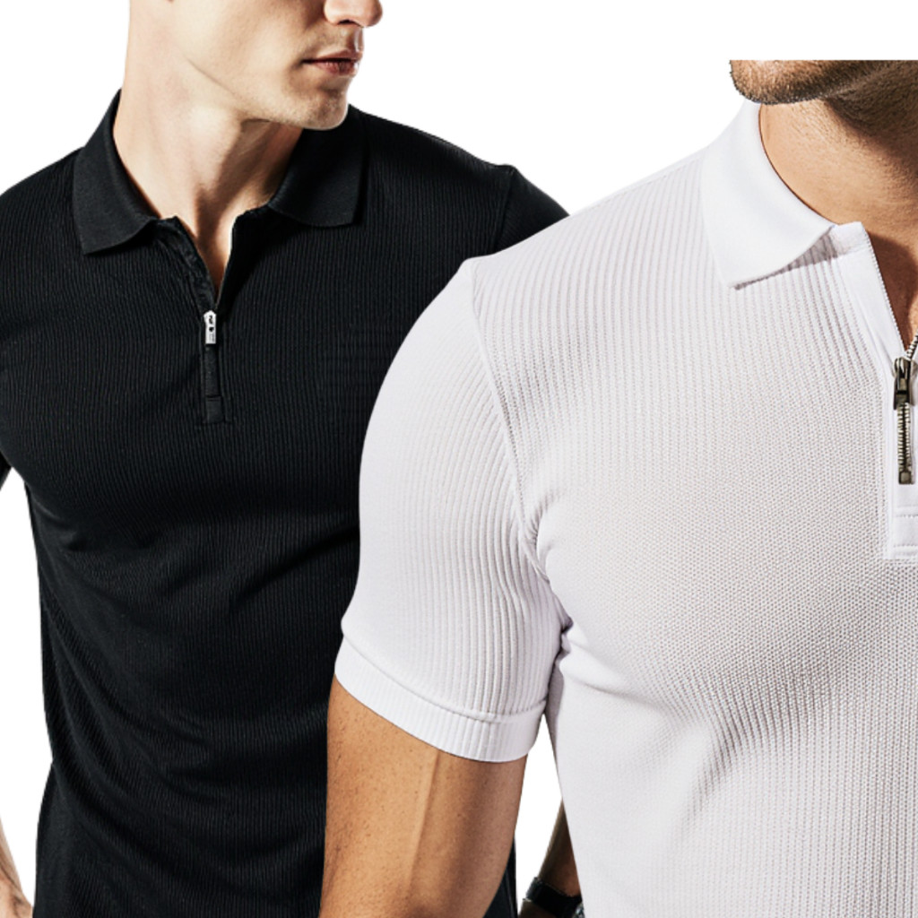 Kit com 2 Camiseta Camisas Polo Manga Curta Com Ziper Masculina Malha Canelada