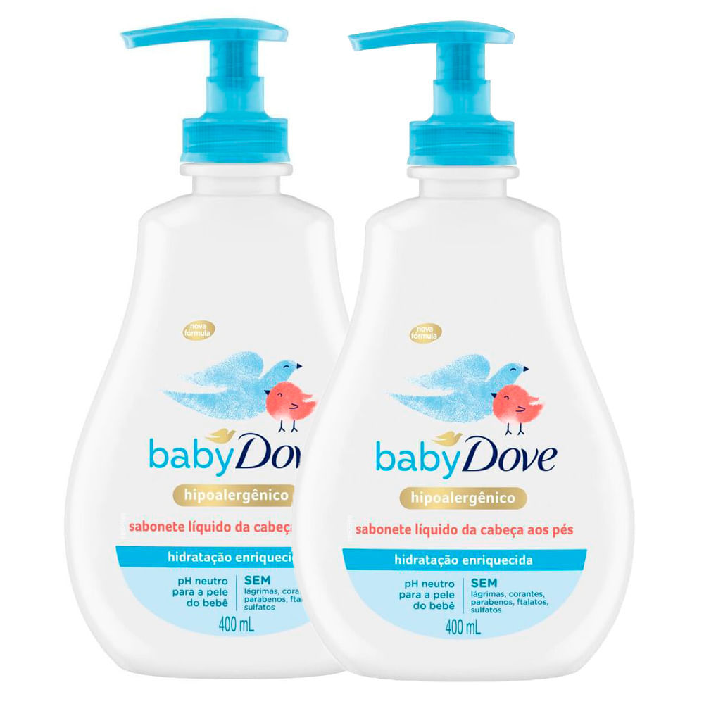 Kit 2 Sabonete Líquido Baby Dove da Cabeça aos Pés Hidratação Enriquecida 400ml em Oferta na Shopee