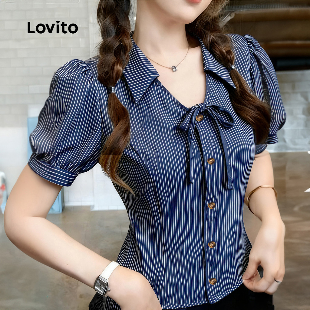 Lovito Blusa Casual De Festa Com Botões Frontais Ideal Para Primavera/verão L165ED669 em Oferta na Shopee