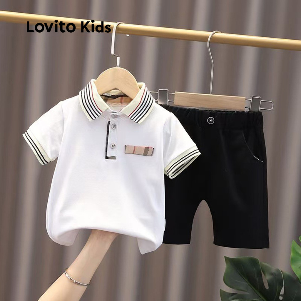 Lovito Kids Conjuntos de Shorts Fofos Conjuntos de Shorts Brancos de Primavera/verão para Meninos LNL128111 em Oferta na Shopee