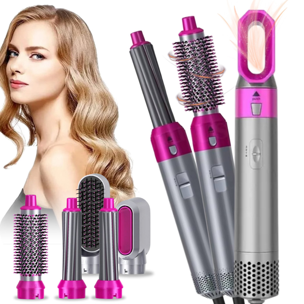 Kit 5 em 1 Secador Escova Alisadora e Modeladora Profissional Cabelos Lisos Brilhantes e Volume em Oferta na Shopee