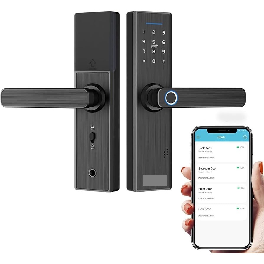 Fechadura Digital Inteligente Wi‑Fi Mayler 5 em 1 com Biometria Senha Cartão App Tuya Porta 38–45mm
