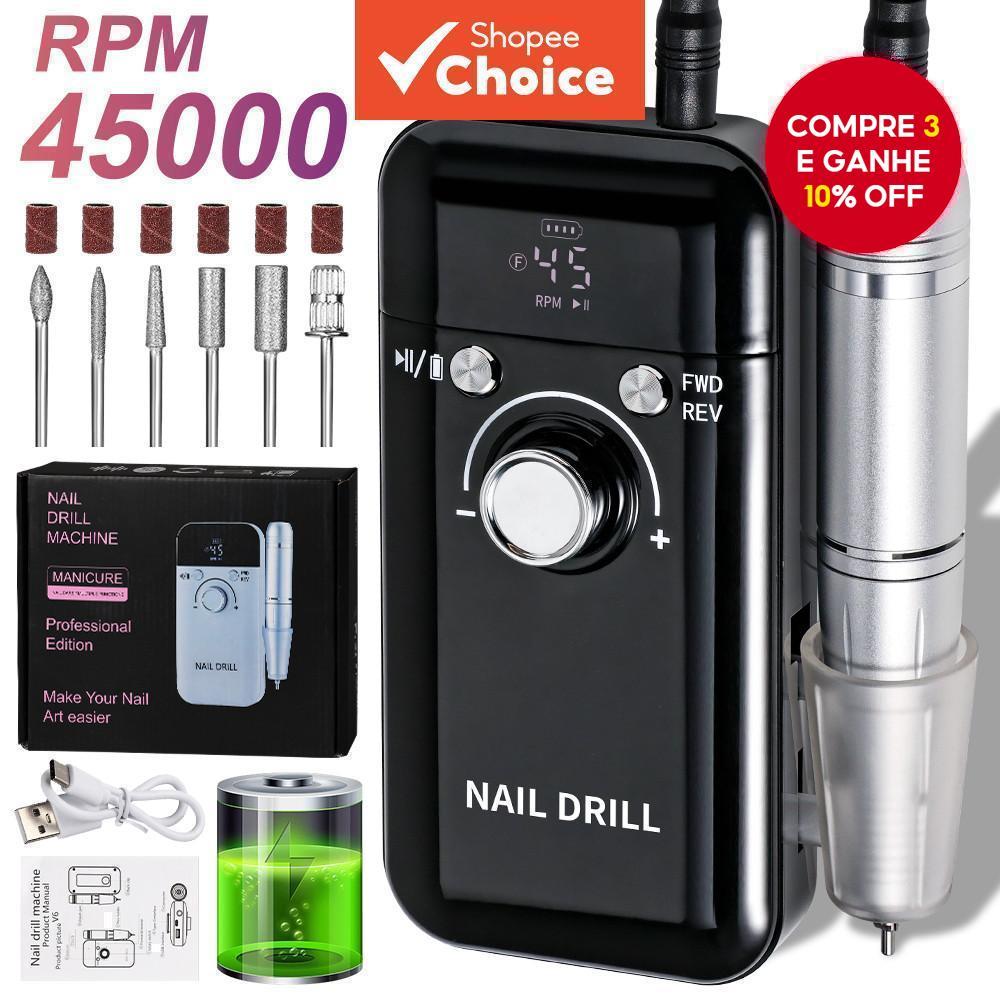 Furadeira Para Unhas Elétrica Recarregável De 45000rpm, Para Polir Unhas De Gel, Portátil, Ferramenta De manicure
