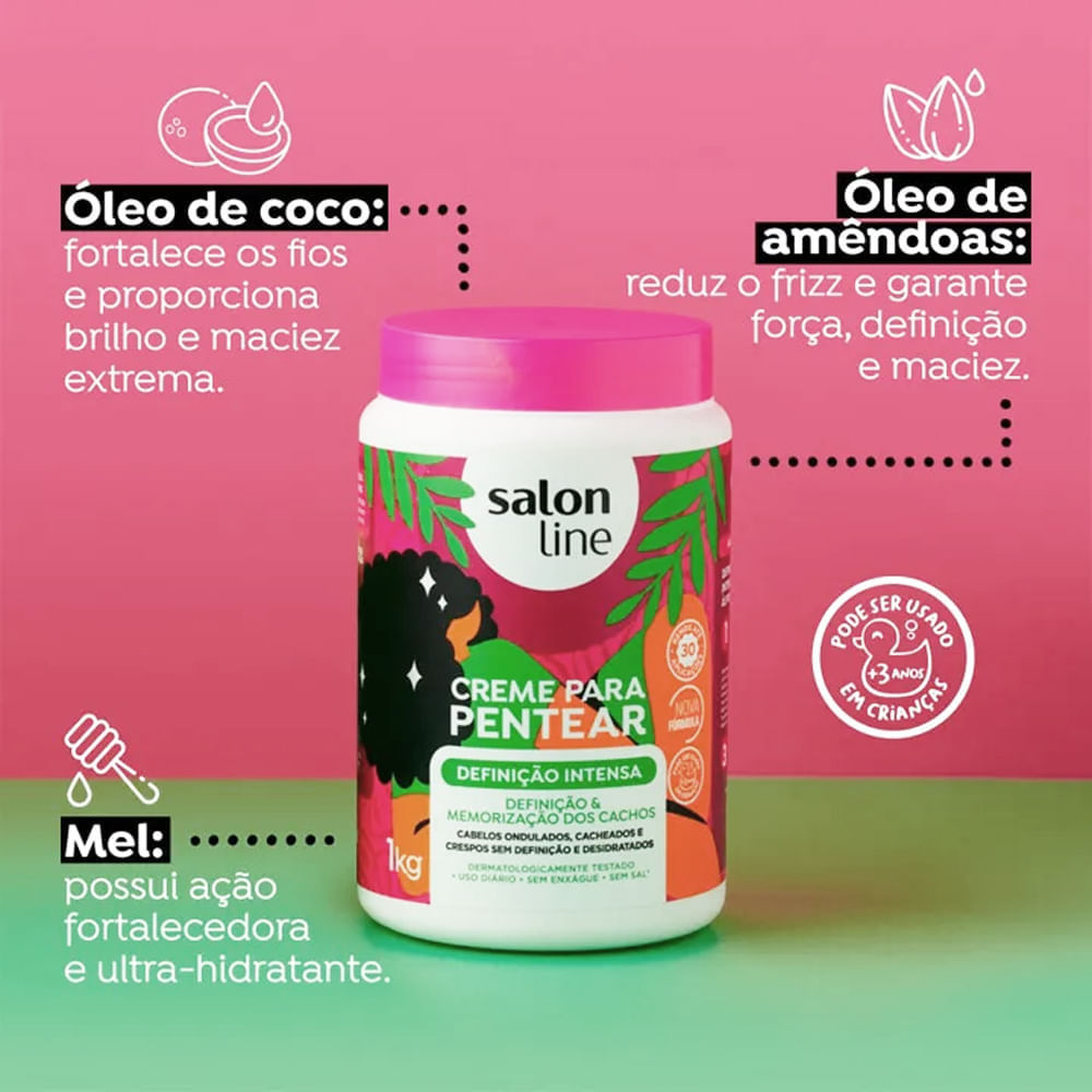 Detalhes do Kit Salon Line Gelatina To De Cacho + Creme Para Pentear Salon Line Definição Intensa 1Kg