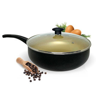 Frigideira Wok 30 Antiaderente Teflon Grande c Tampa d Vidro em Oferta na Shopee
