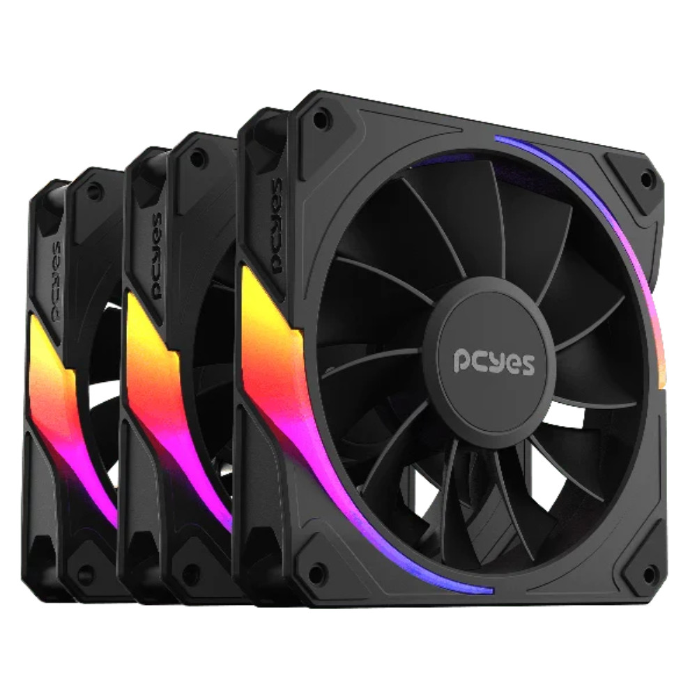 Kit 3 Fans PCYES Sangue Frio 3 ARGB Black Vulcan Reverse 120mm PWM 60CFM 2200RPM