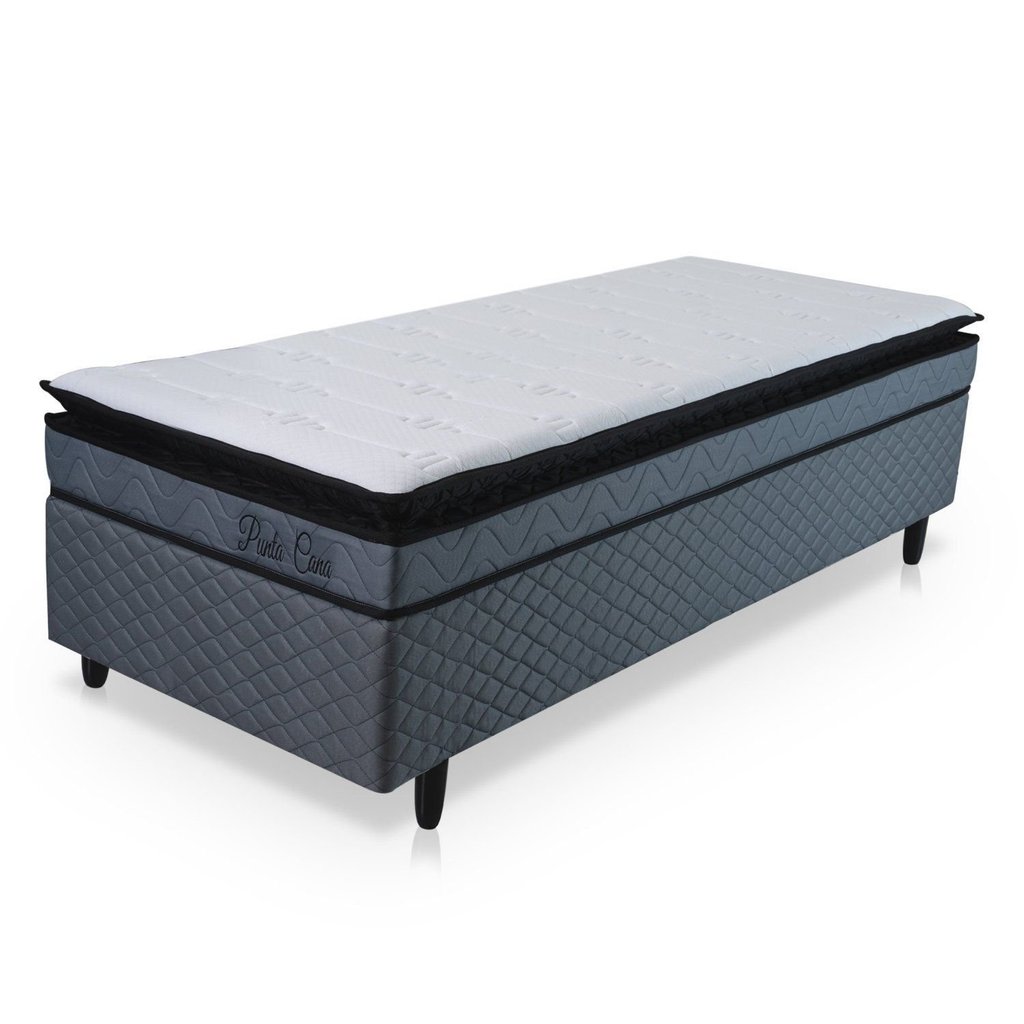 Cama Box Solteiro com Colchão Espuma Punta Cana D33 Cinza Hellen Colchões Solteiro