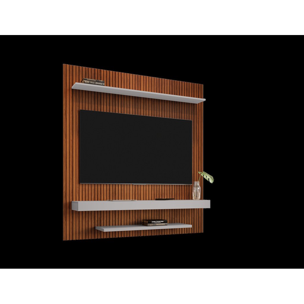 Painel para TV até 60 Polegadas 150cmx160,2cm 2 Prateleiras Impressão Móveis Bechara Leme Marrom Ripado/Off White