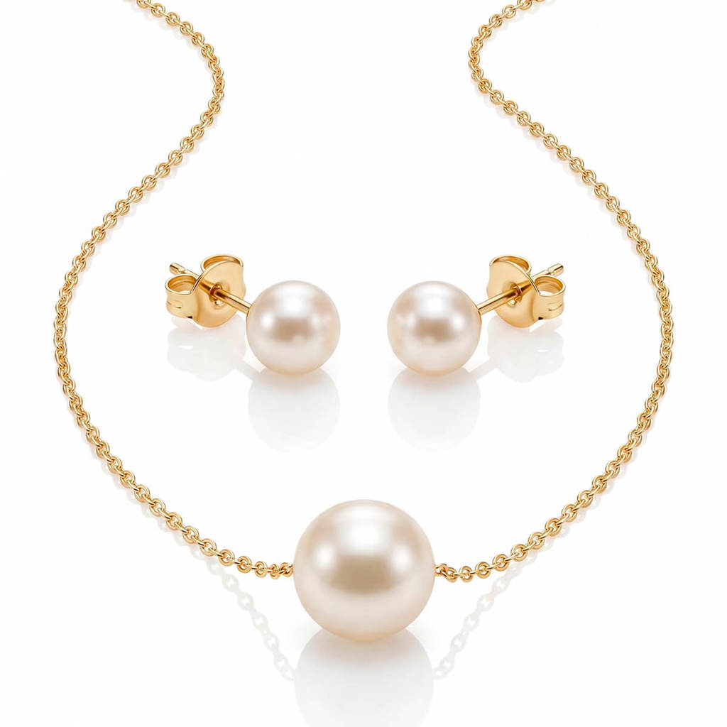 Semijoia Conjunto Colar Brincos Pérola Dourado Acabamento Impecável Corrente 45cm