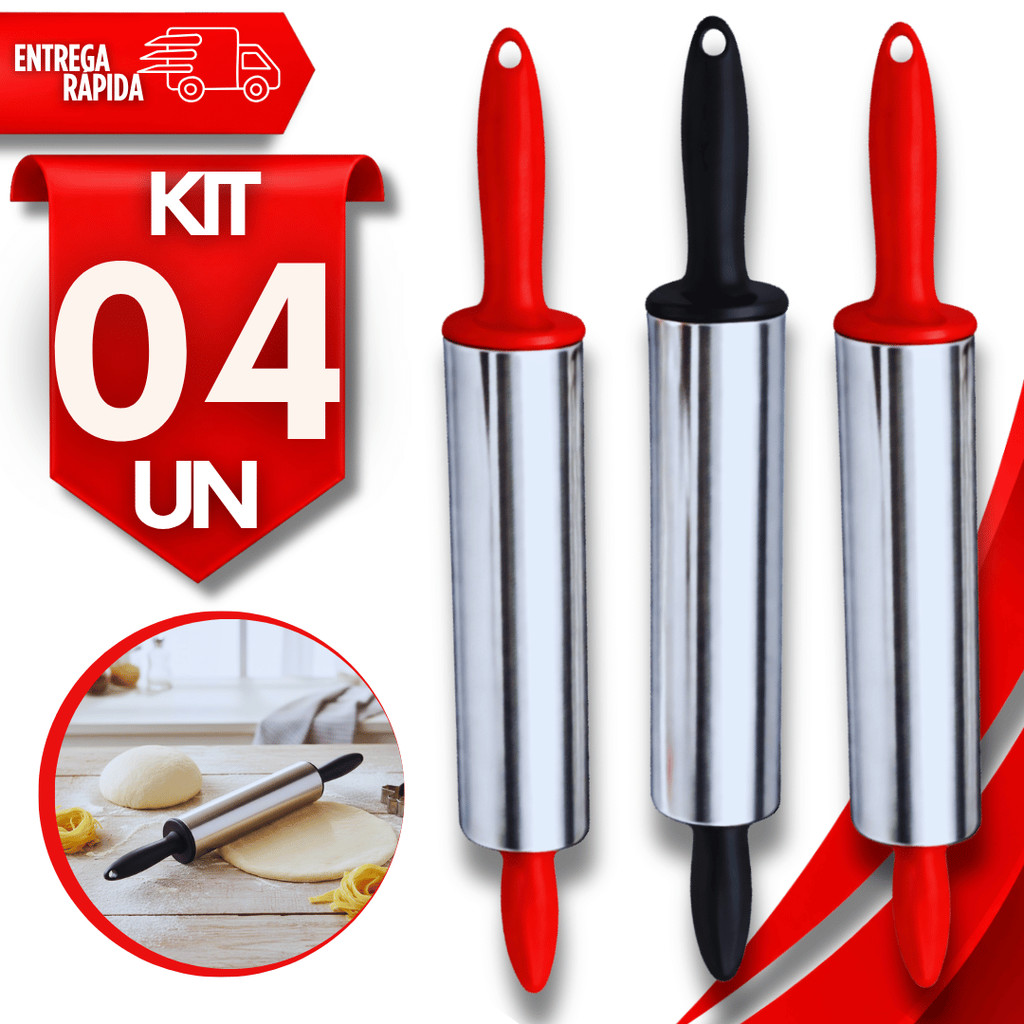 Utensílios Rolos de Massas Aço Inox Giratório Cilíndrico Cabo Plástico Pizza Pão Massa Cozinha Praticidades