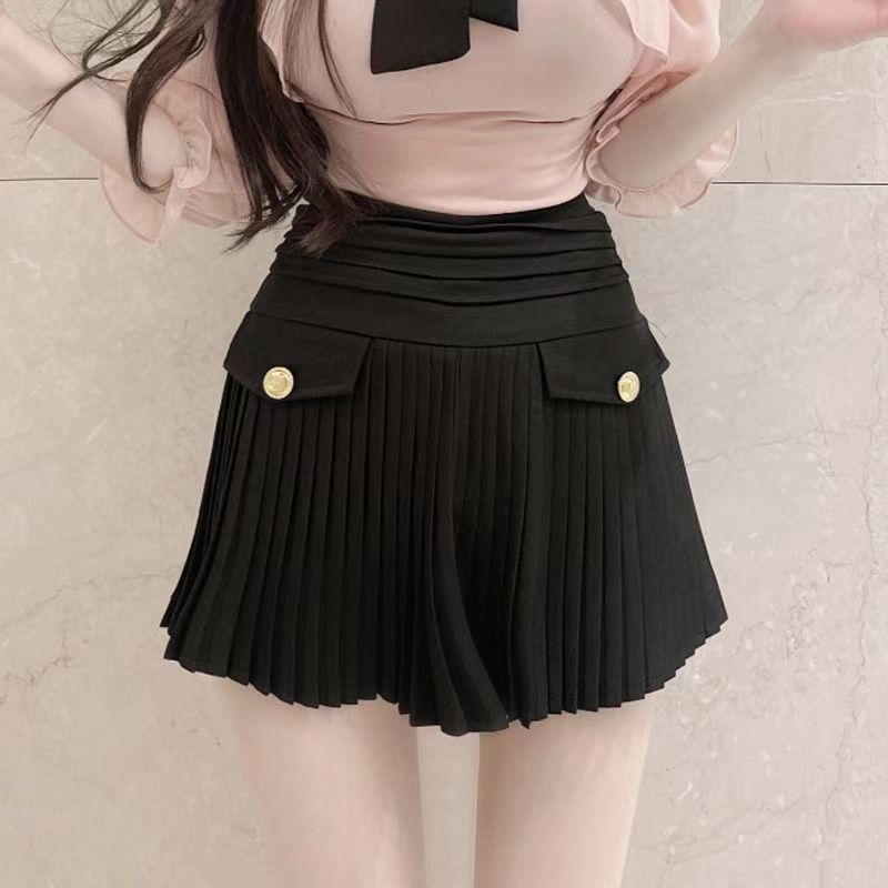 Saia Plissada Branca Sexy Casual Slim para Mulheres Universitárias, Cintura Alta, Mini, Estilo Coreano 3814