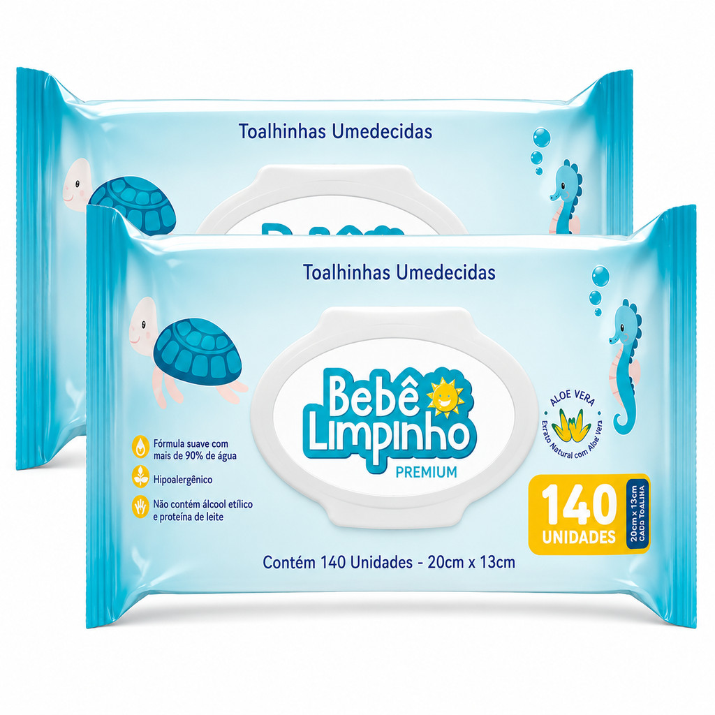 Toalhas Umedecidas Bebê Limpinho Premium Kit 4 Pacotes 560 Unidades