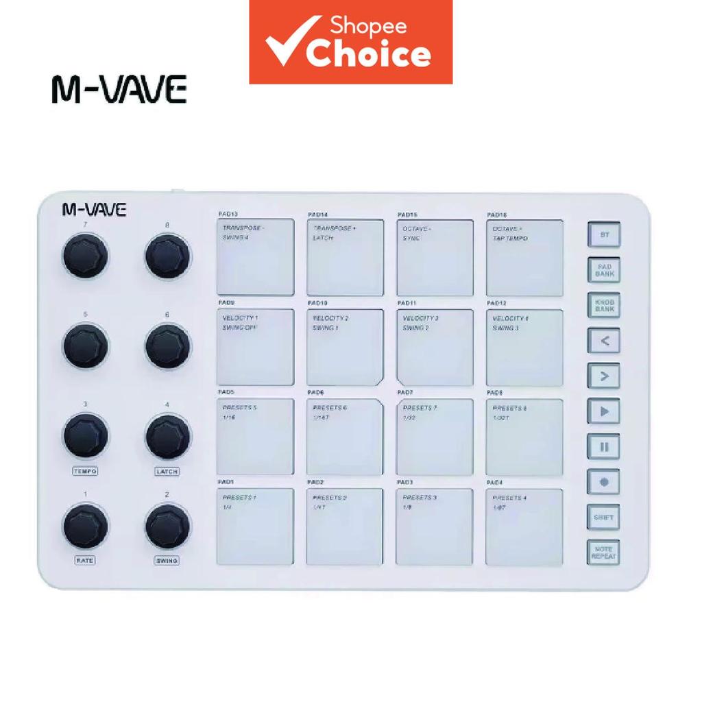 Controlador MIDI sem fio/com fio M-VAVE SMC-PAD, 16 teclas iluminadas, interface USB-C, saída de 3,5 mm, baixa latência,