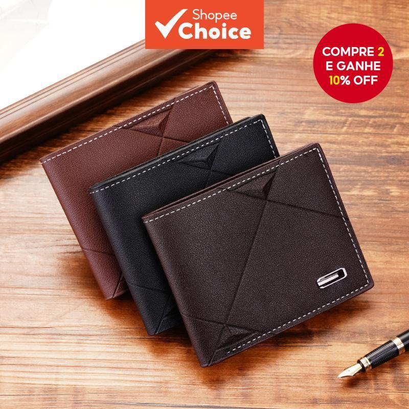Carteira Curta Masculina Elegante , Design Horizontal De Couro Macio , Vários Compartimentos Para Cartões Uso Casual