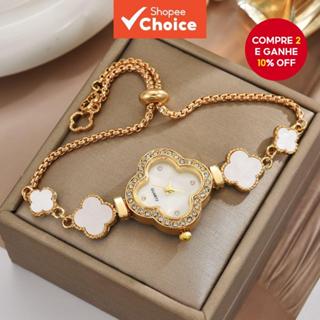 Moda Trevo De Quatro Folhas Imitação De Diamante Fácil Puxar Pulseira Relógio Para Estudantes Uso Diário Festa De Classe em Oferta na Shopee