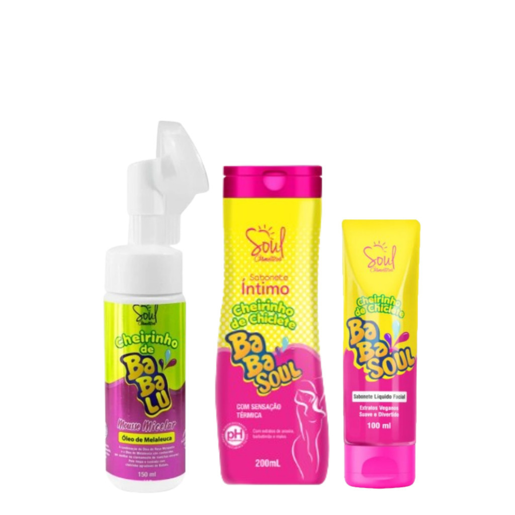 Kit Babasoul 3 itens (Mousse Facial + Sabonete Íntimo + Sabonete Facial 100ml) Soul Cosméticos