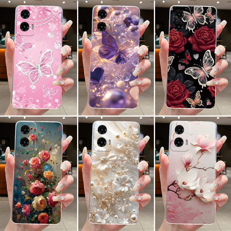 Para Motorola MOTO G35 G55 5G Embalagem Clara Luxo Moda Borboleta Flor Macio TPU Silicone Geléia Capa G 35 55 5G Caso De em Oferta na Shopee