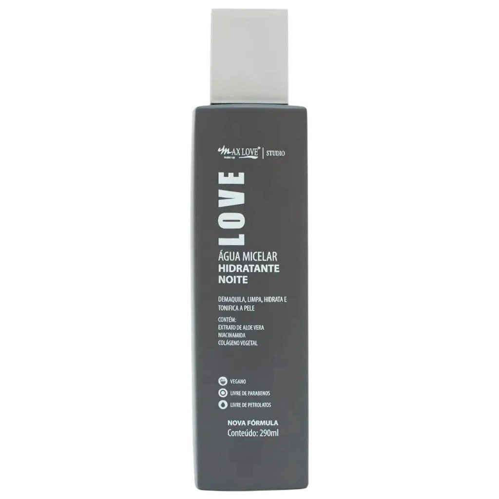 Água Micelar Hidratante Noite Max Love 300ml Antioxidante Ácido Hialurônico Limpeza Facial