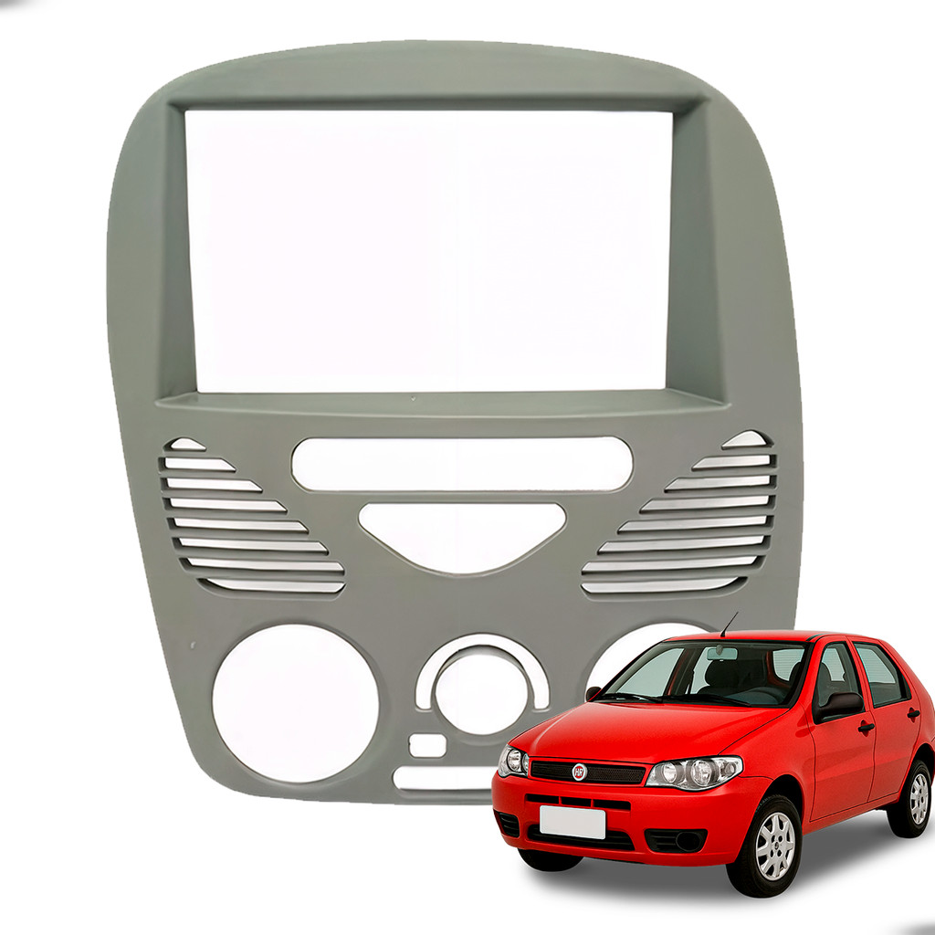 Moldura Painel Central 7 Polegadas Fiamon MP5 Fiat Palio Siena Strada Palio Weekend 2002-2014 Cor Cinza