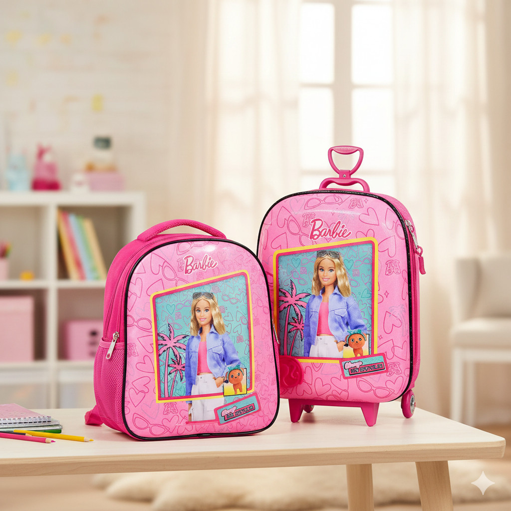Kit Escolar Barbie: Mochila P E Mala De Rodinhas 3d