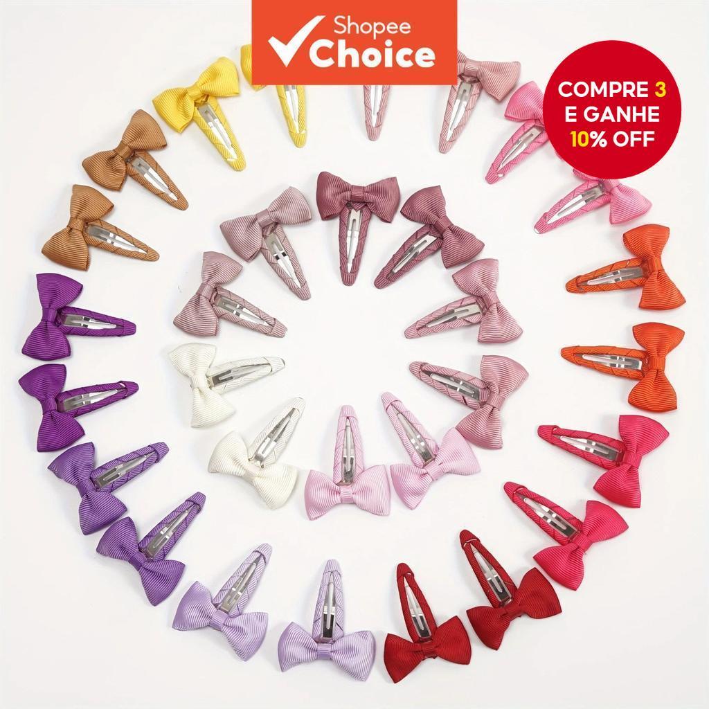 Grampos De Cabelo Com Laço De Fita De Cetim Para Bebês Meninas Presilhas Antiderrapantes Acessórios Infantil 30 Peças