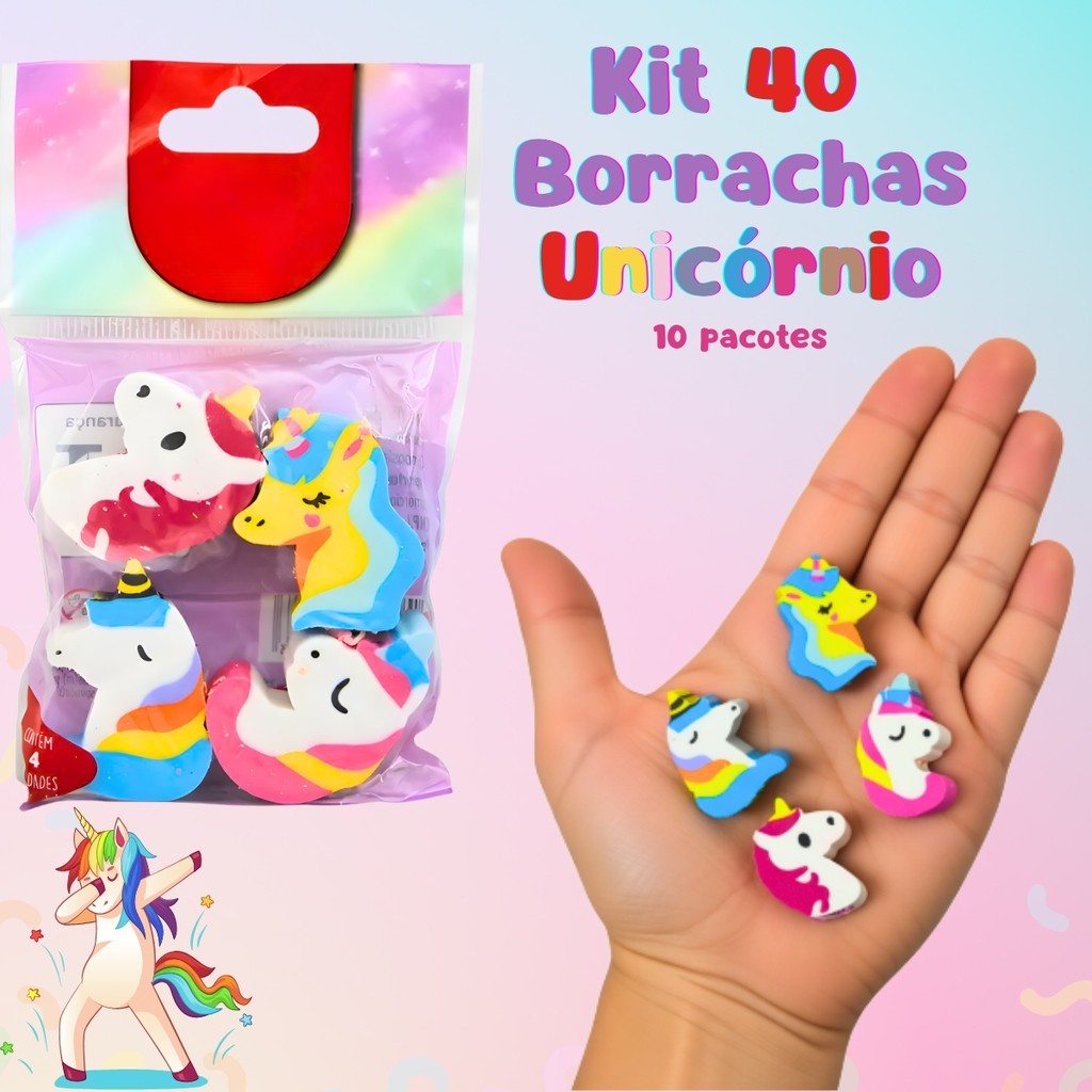 Kit 40 Borrachas Escolar Unicórnio Ponteira de Lápis – Apaga Sem Borrar e Decora Lápis em Oferta na Shopee